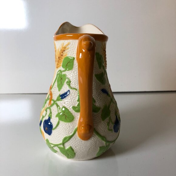 Hand Painted Ceramic Pitcher With Wheat Floral Design Vintage 6 in - Picture 6 of 7